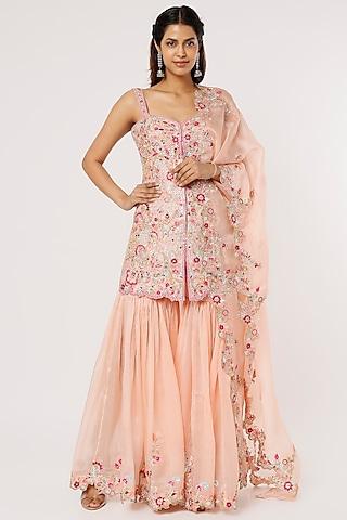 peach organza gharara set