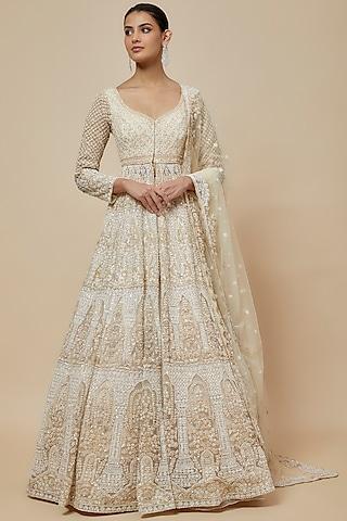 peach organza hand embroidered jacket lehenga set