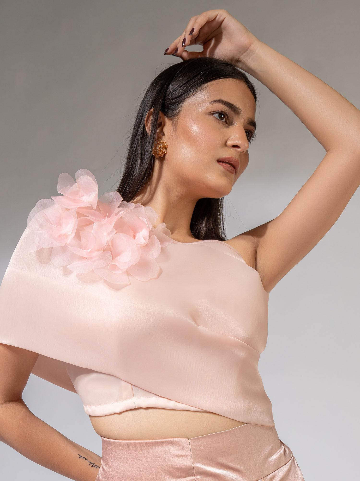 peach organza one off-shoulder top