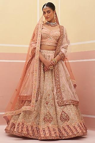 peach organza zardosi embroidered lehenga set