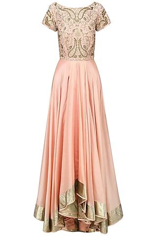 peach paisley embroidered anarkali set