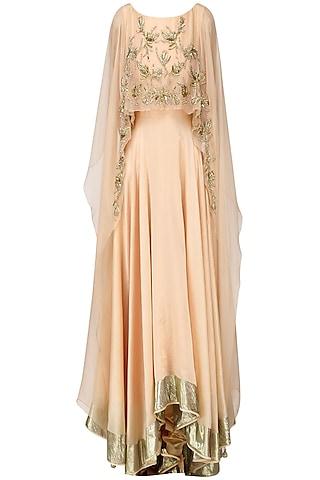 peach paisley embroidered cape anarkali set