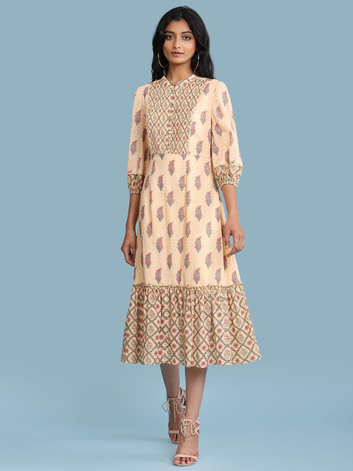 peach paisley print midi dress