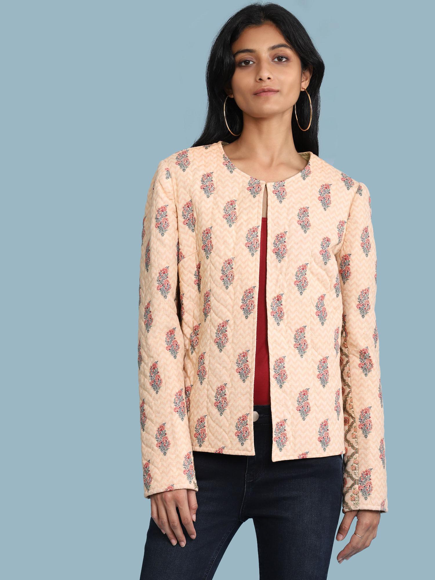 peach paisley print quilted jacket