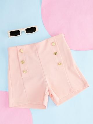 peach patterned knee length mid rise casual girls regular fit shorts