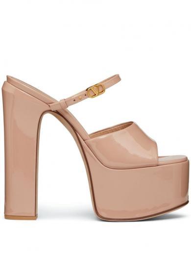 peach peach tan-go leather platform heel