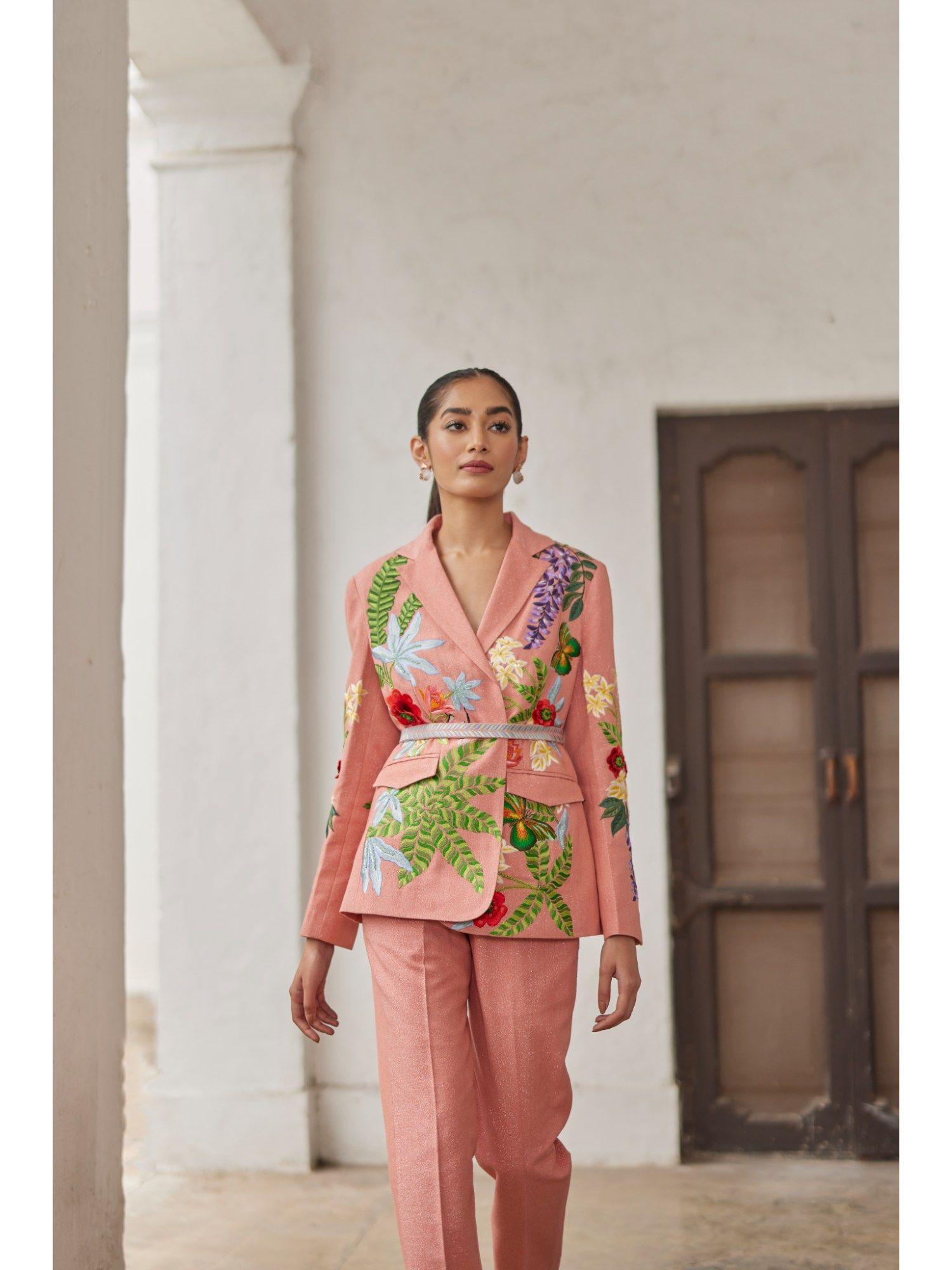 peach peony embroidered jacket