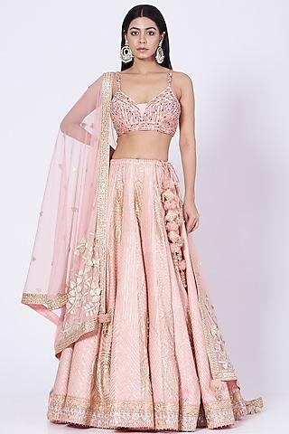 peach pink dupion silk lehenga set