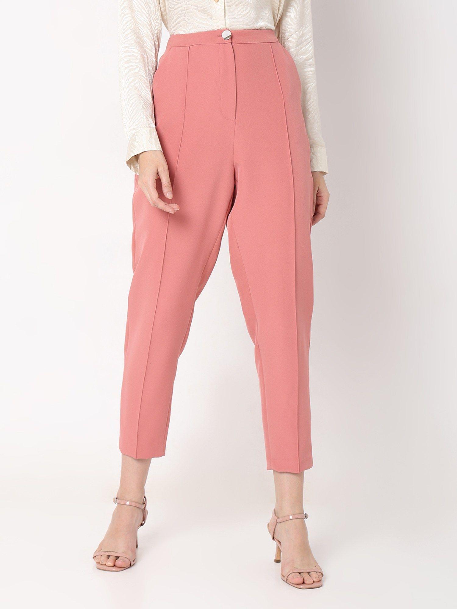 peach-pink high rise straight fit pant