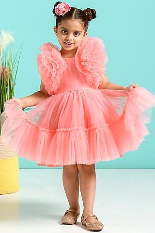 peach-pink ruffled dress for girls