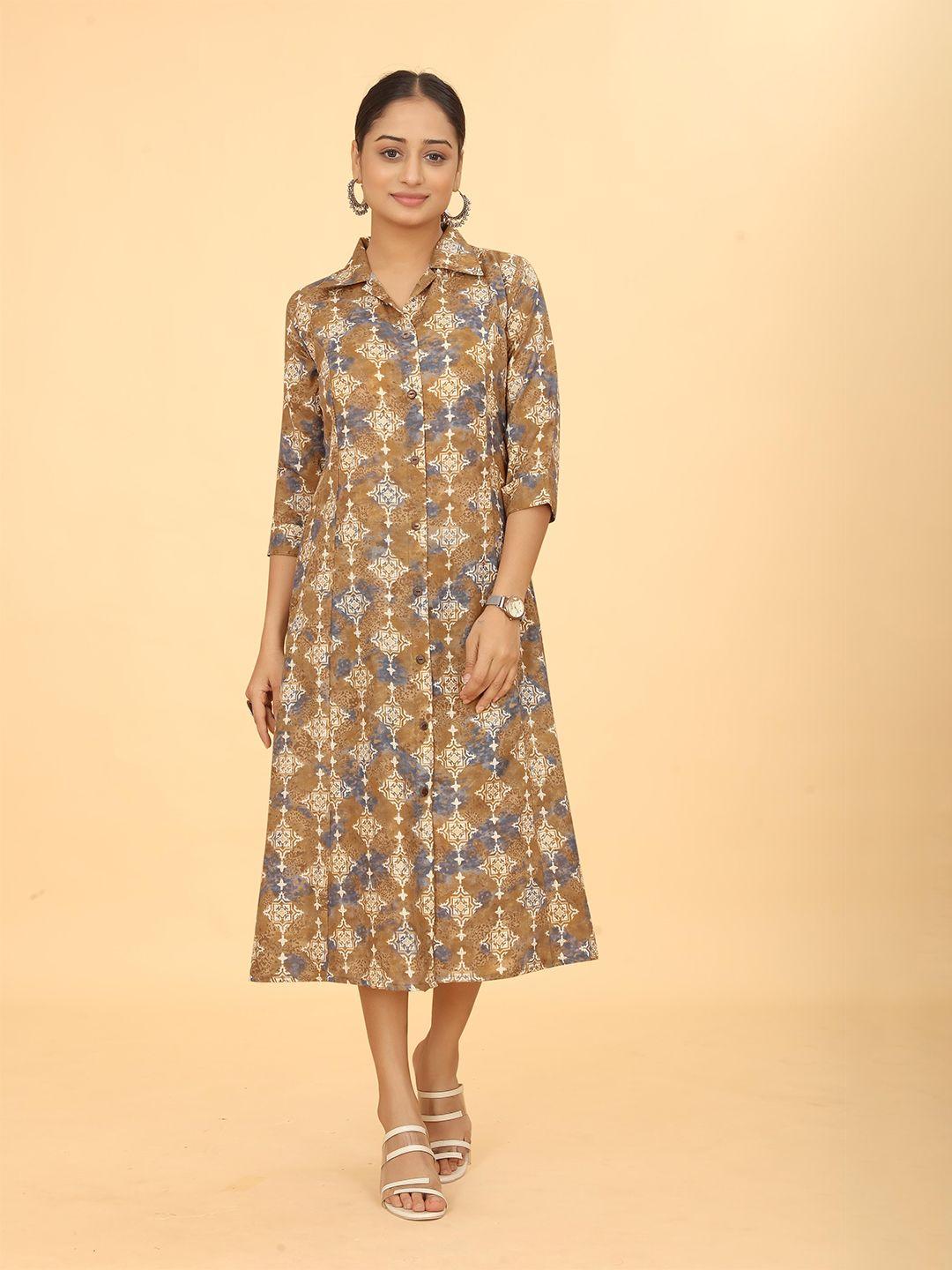 peach piper ethnic motifs printed cotton shirt midi ethnic dress