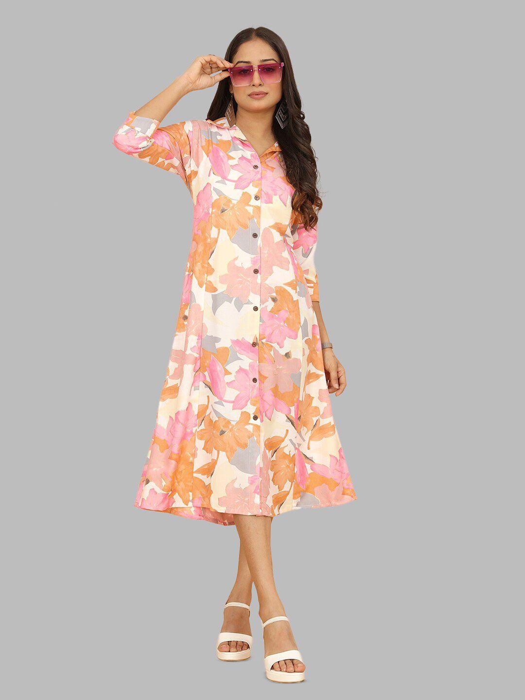 peach piper floral printed cotton shirt midi ethnic dress