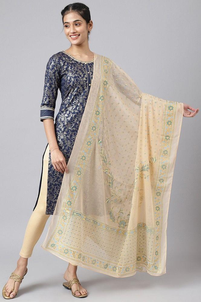 peach placement print silver chiffon dupatta