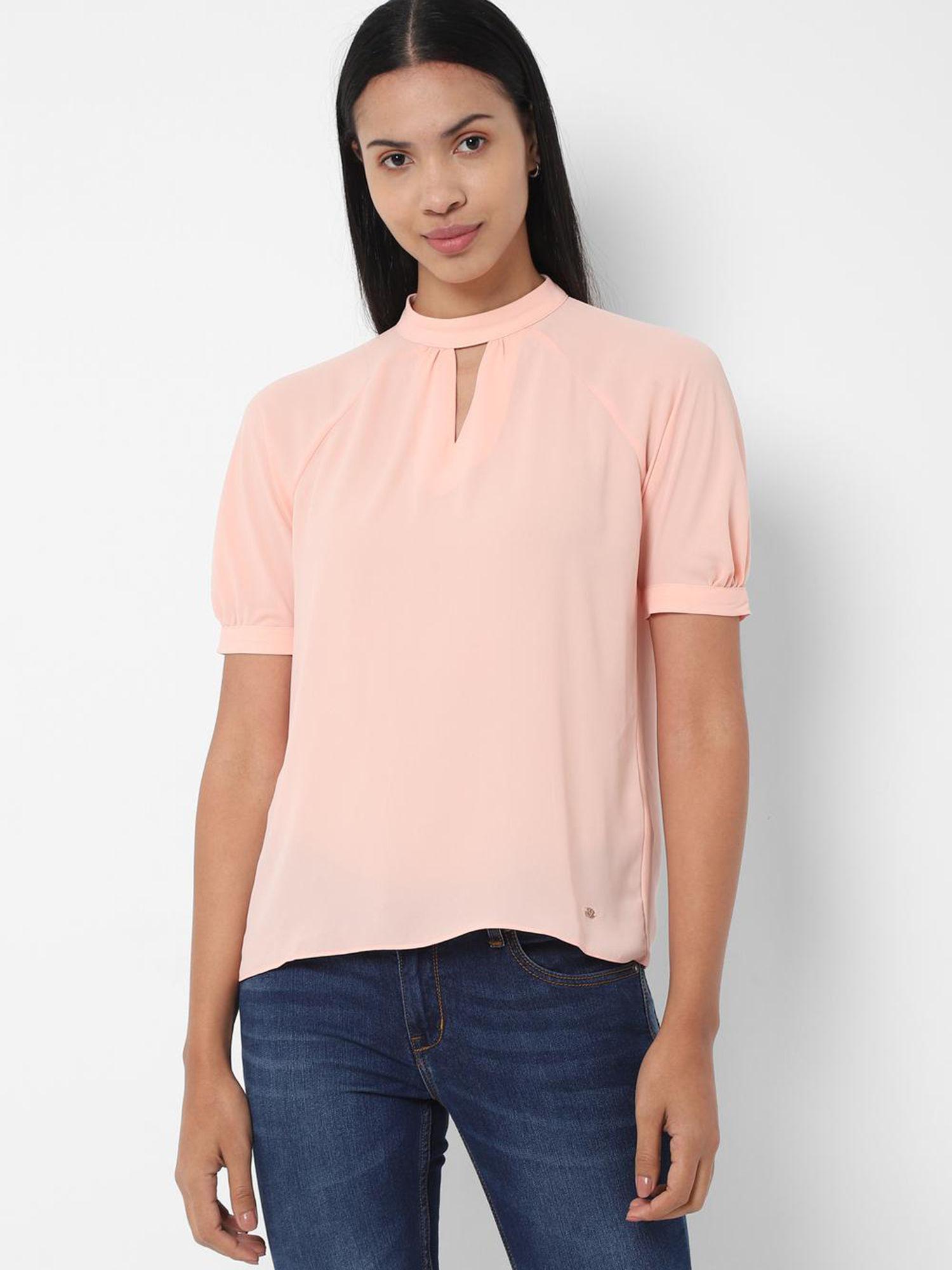 peach plain keyhole neck top