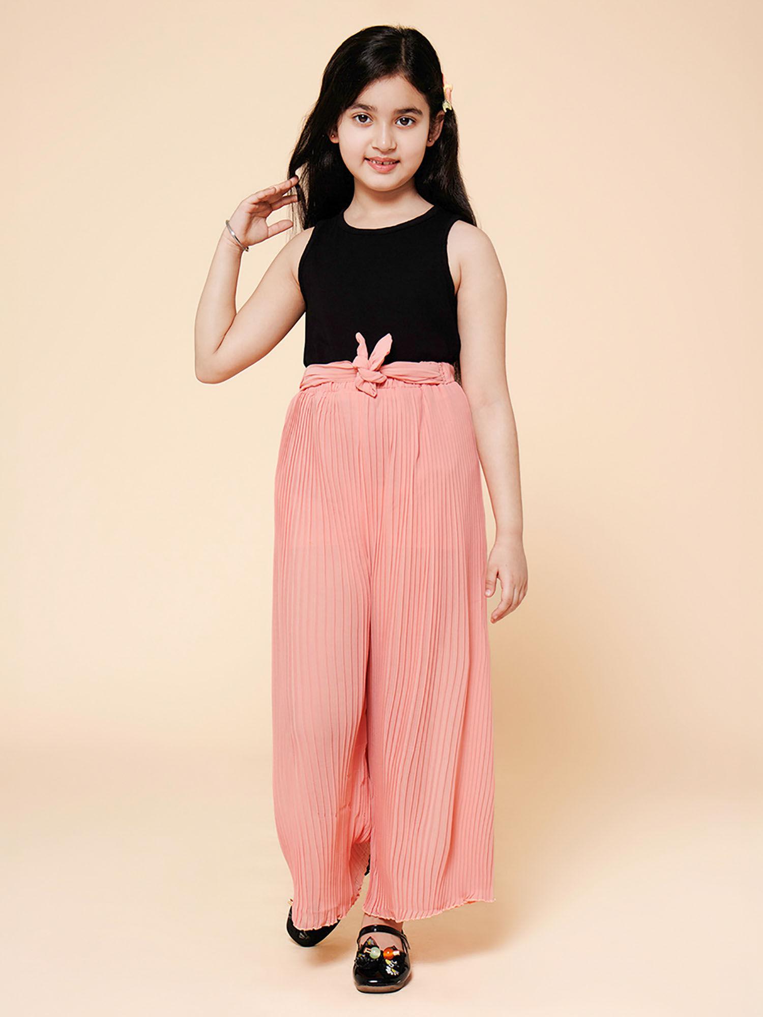 peach pleated palazzo with tee (set of 2)