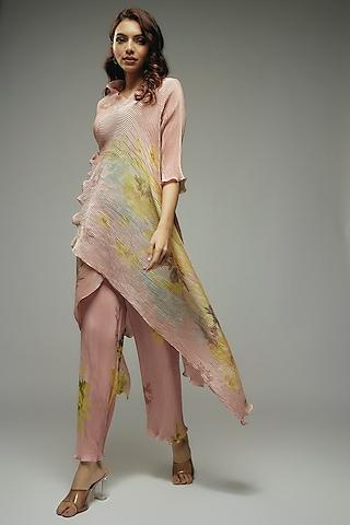 peach pleated polyester tunic