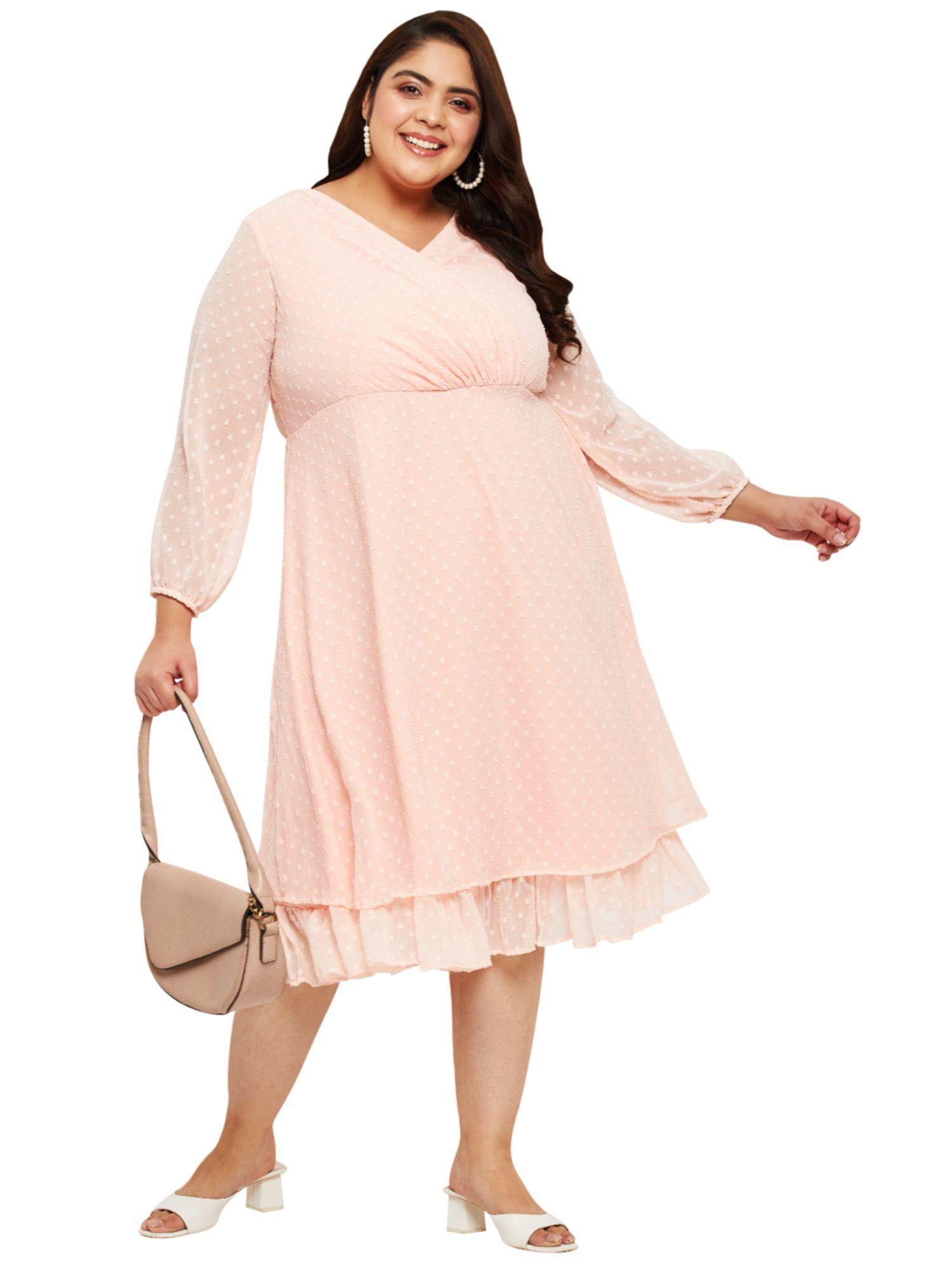 peach plus size dobby frill curve dress