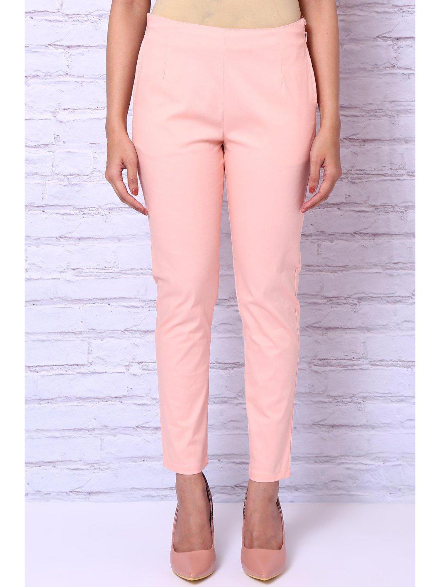 peach polyester lycra slim pants