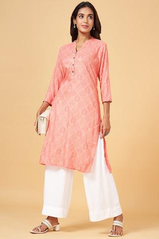 peach print calf-length  casual women regular fit  kurta