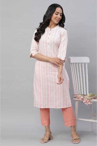 peach print calf-length casual women regular fit kurta