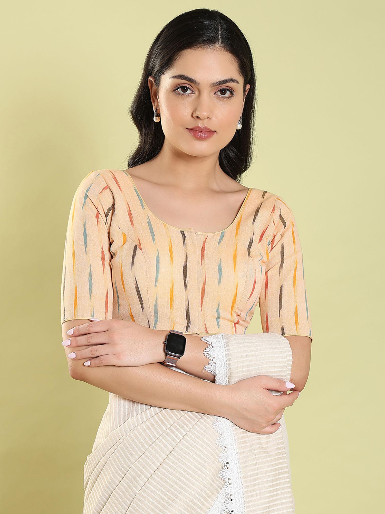 peach print cotton readymade blouse