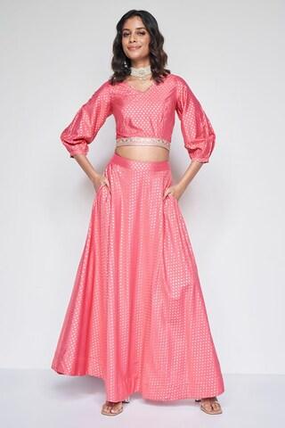 peach print full length ethnic women regular fit skirt top set