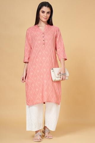 peach print knee length  casual women regular fit  kurta