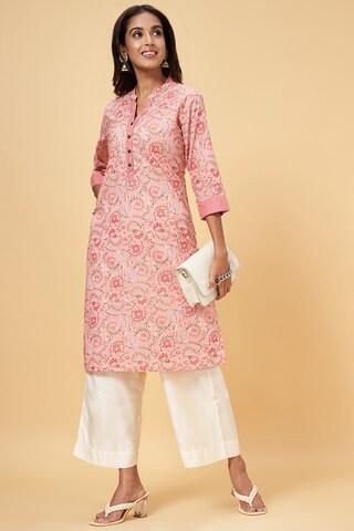 peach print knee length  ethnic women regular fit  kurta