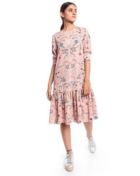 peach printed art crepe frill hem tunic