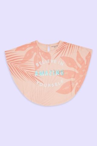 peach printed casual half sleeves round neck girls regular fit t-shirt