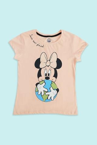 peach printed casual short sleeves round neck girls regular fit t-shirt
