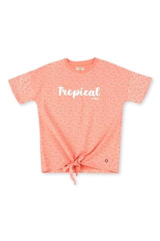 peach printed casual short sleeves round neck girls regular fit top