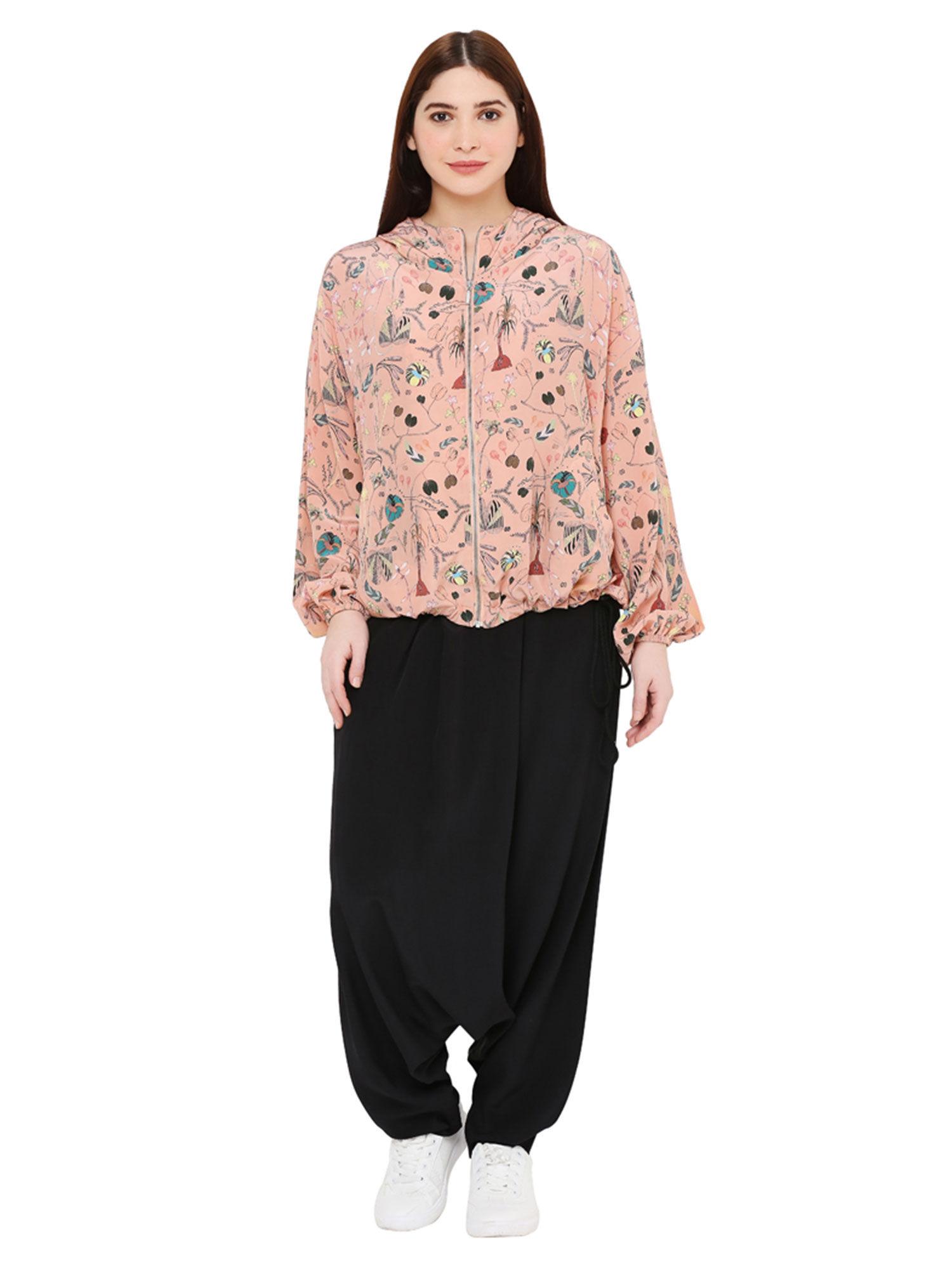 peach printed crepe jacket for women