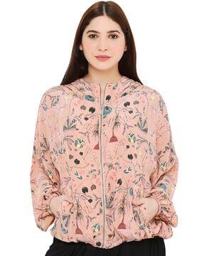 peach printed crepe jacket