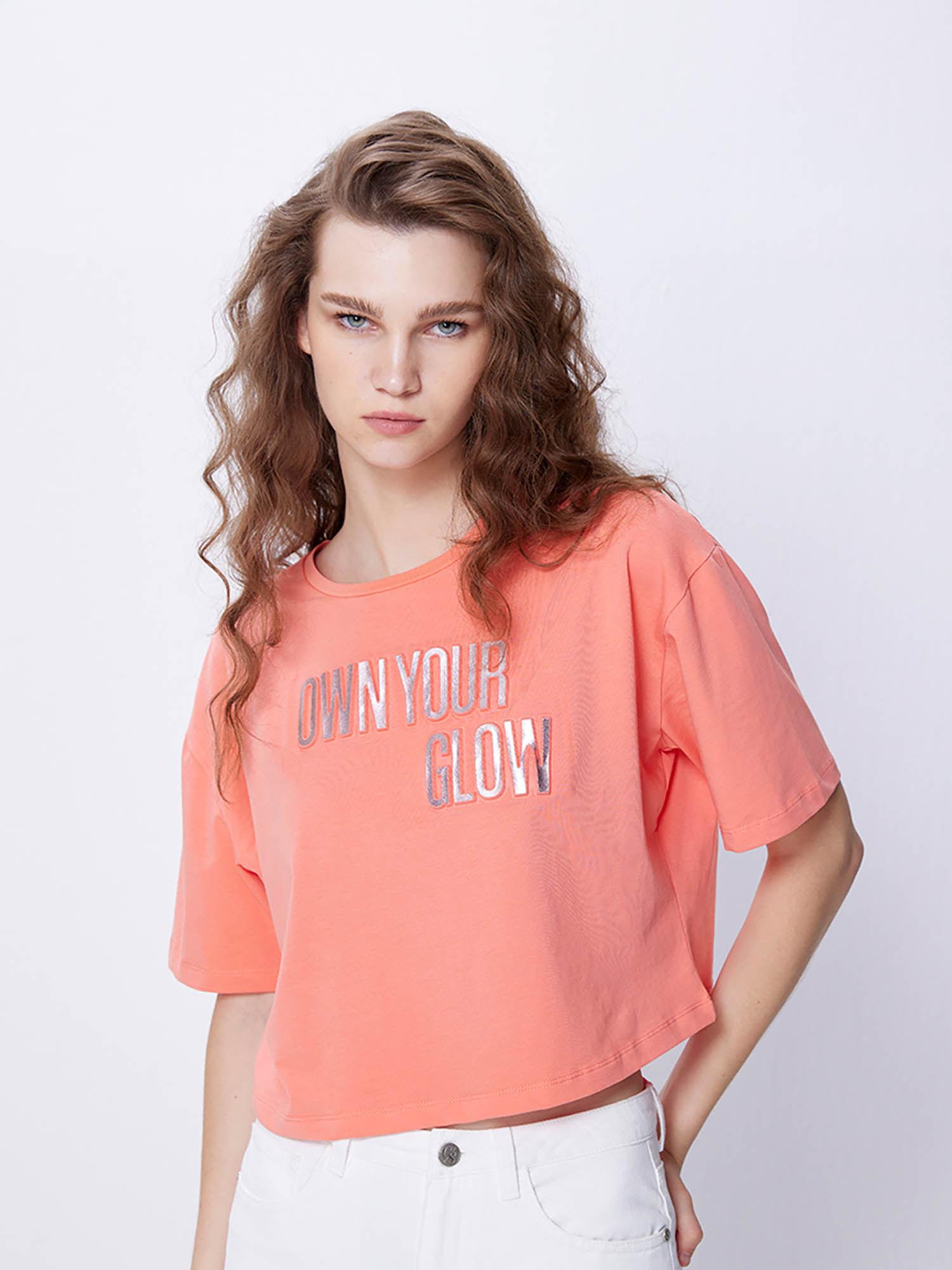 peach printed crop t-shirt