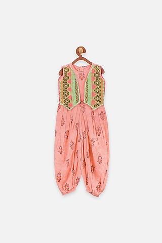 peach printed dhoti jumpsuit for girls