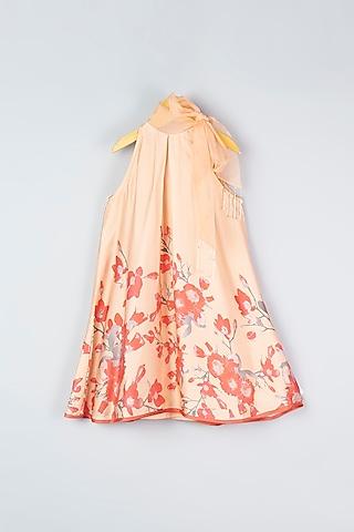 peach printed dress for girls