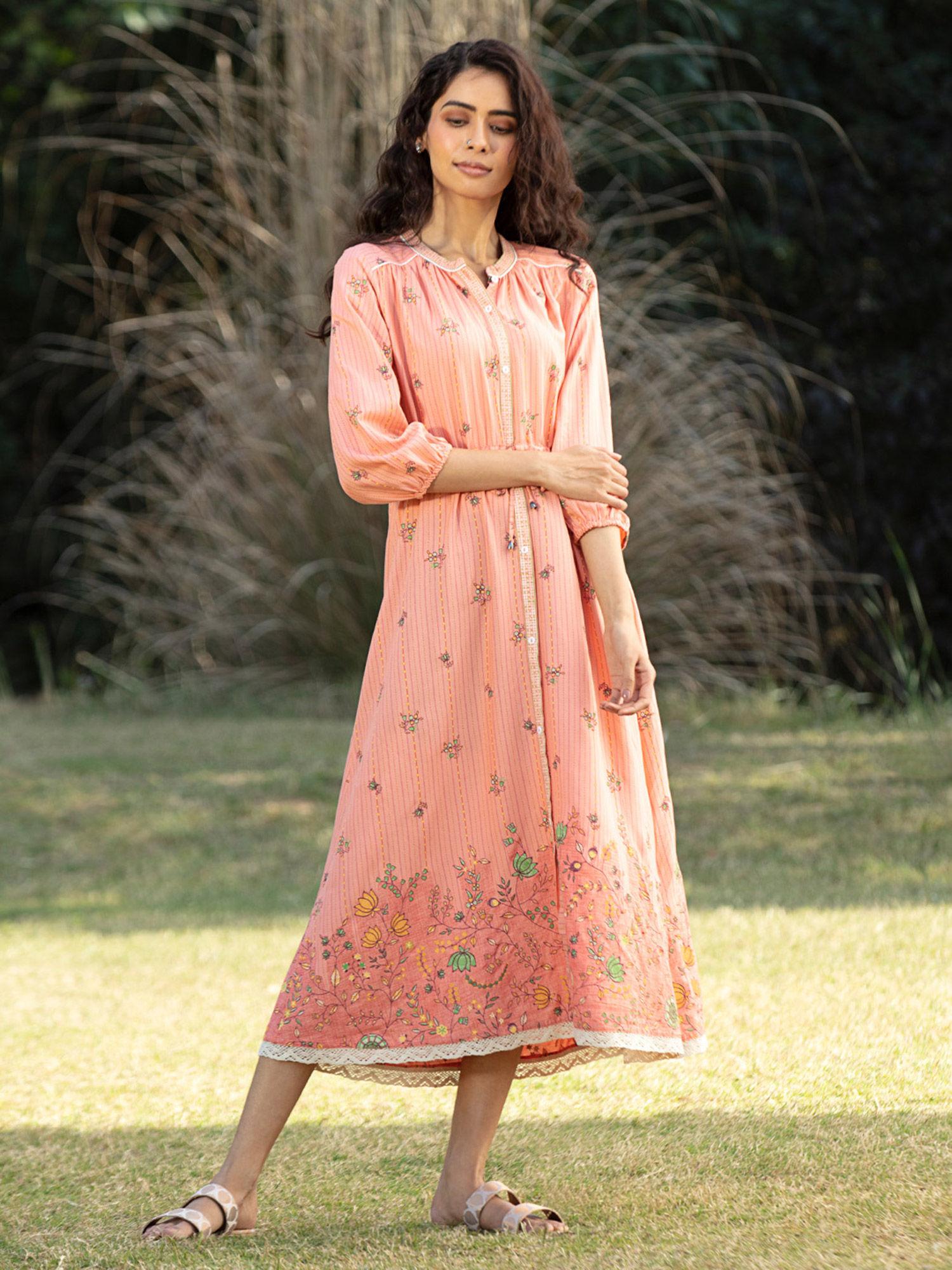 peach printed dress