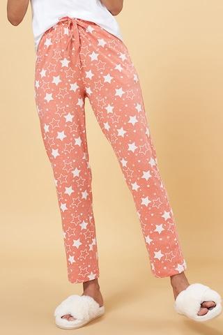 peach printed full length mid rise sleepwear women regular fit pyjamas