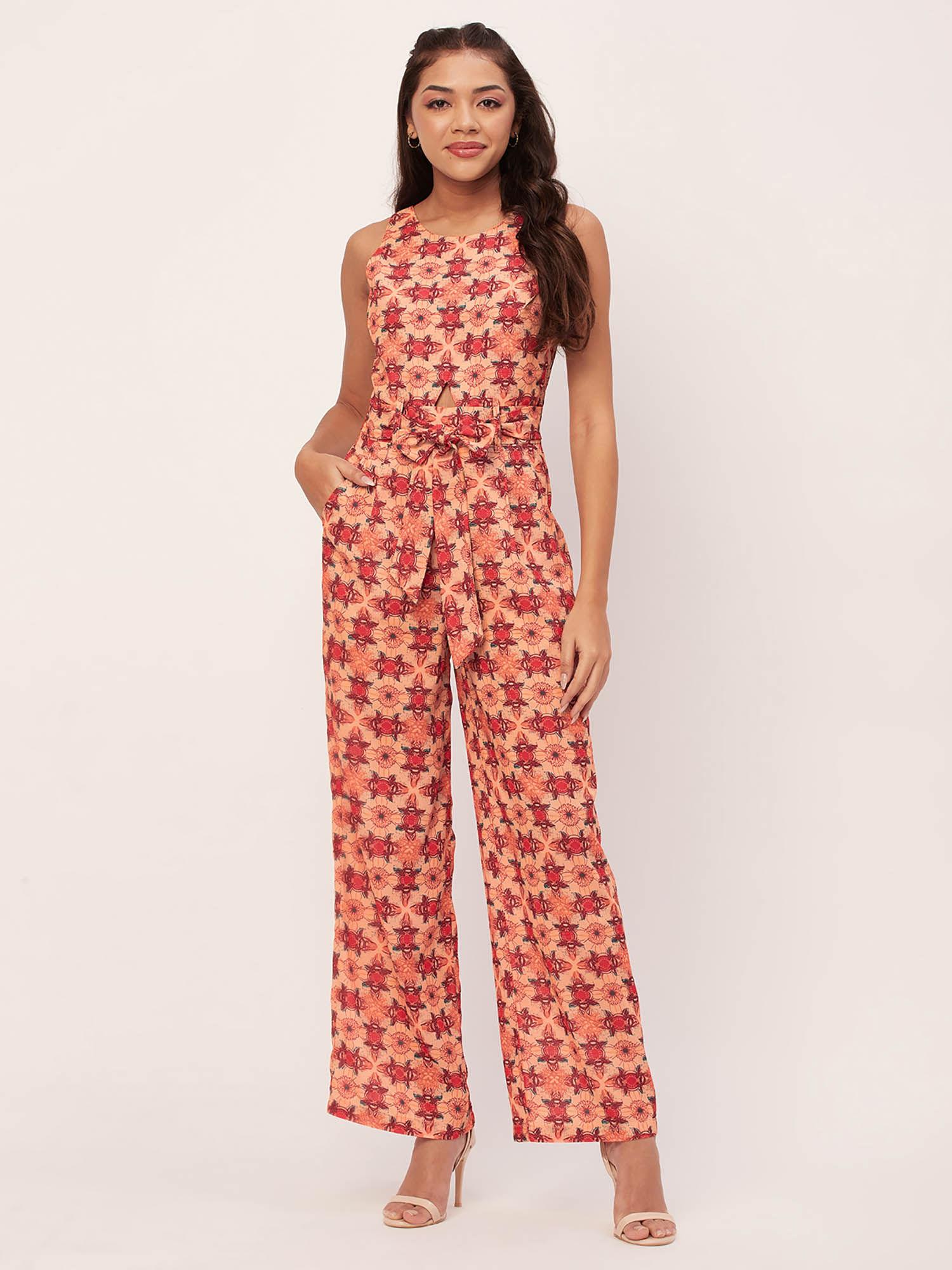 peach printed jumpsuit for women (set of 2)