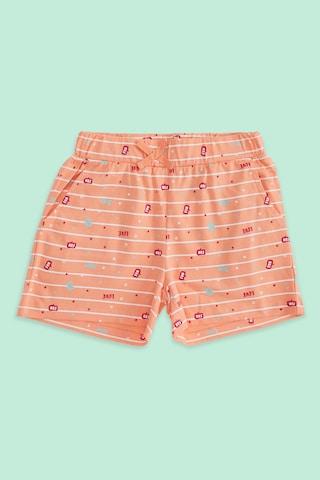 peach printed knee length casual girls regular fit shorts