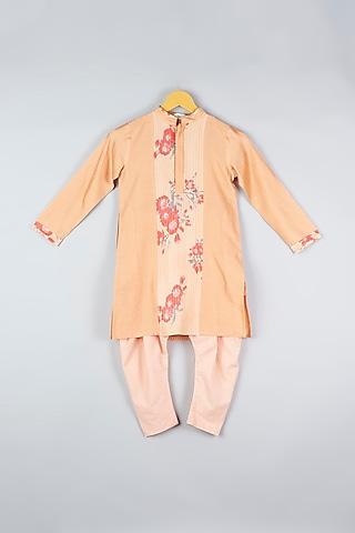 peach printed kurta set for boys