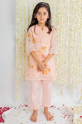 peach printed kurta set for girls