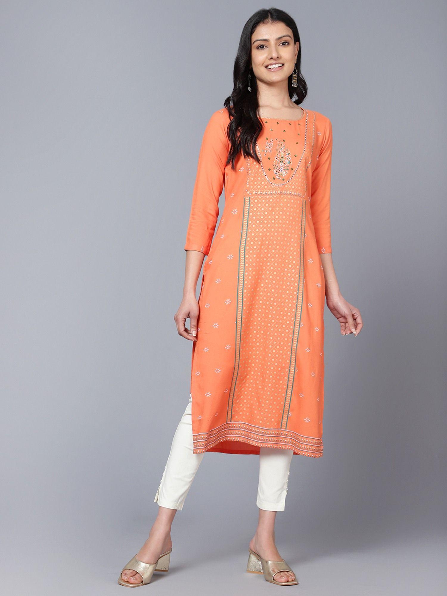 peach printed kurta