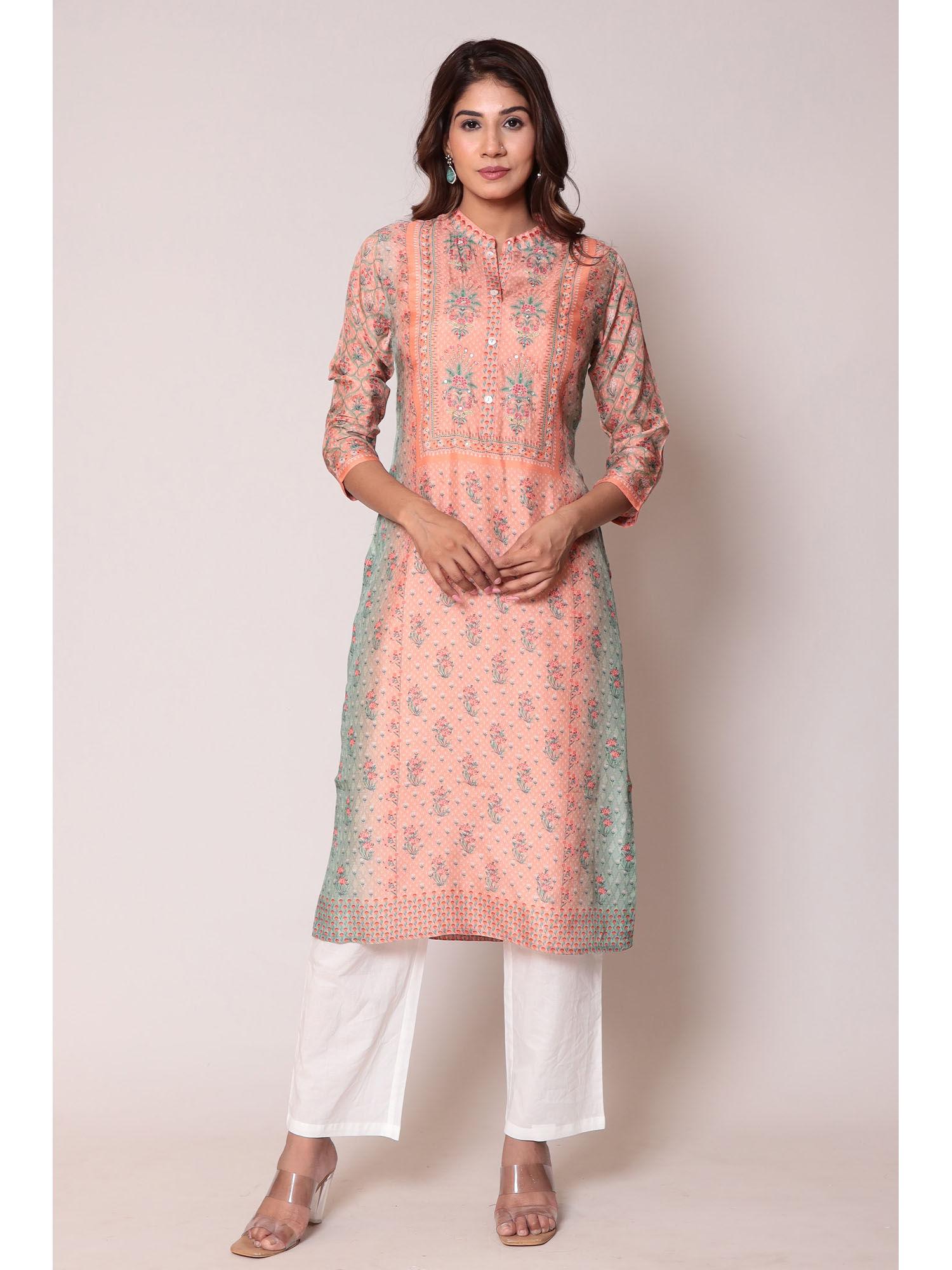 peach printed kurta