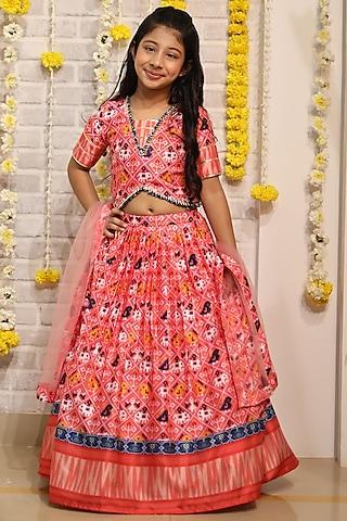 peach printed lehenga set for girls