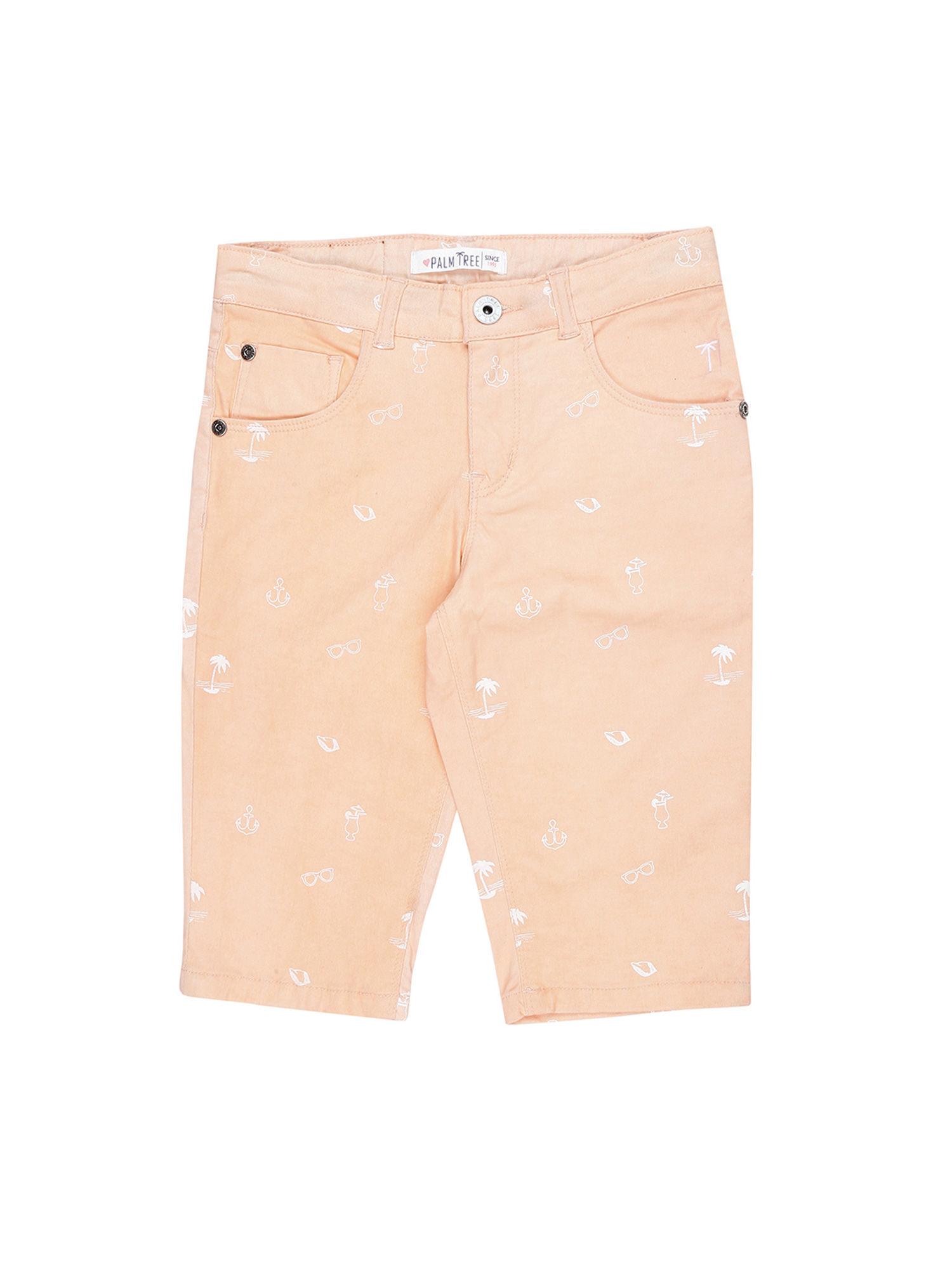 peach printed regular fit capris