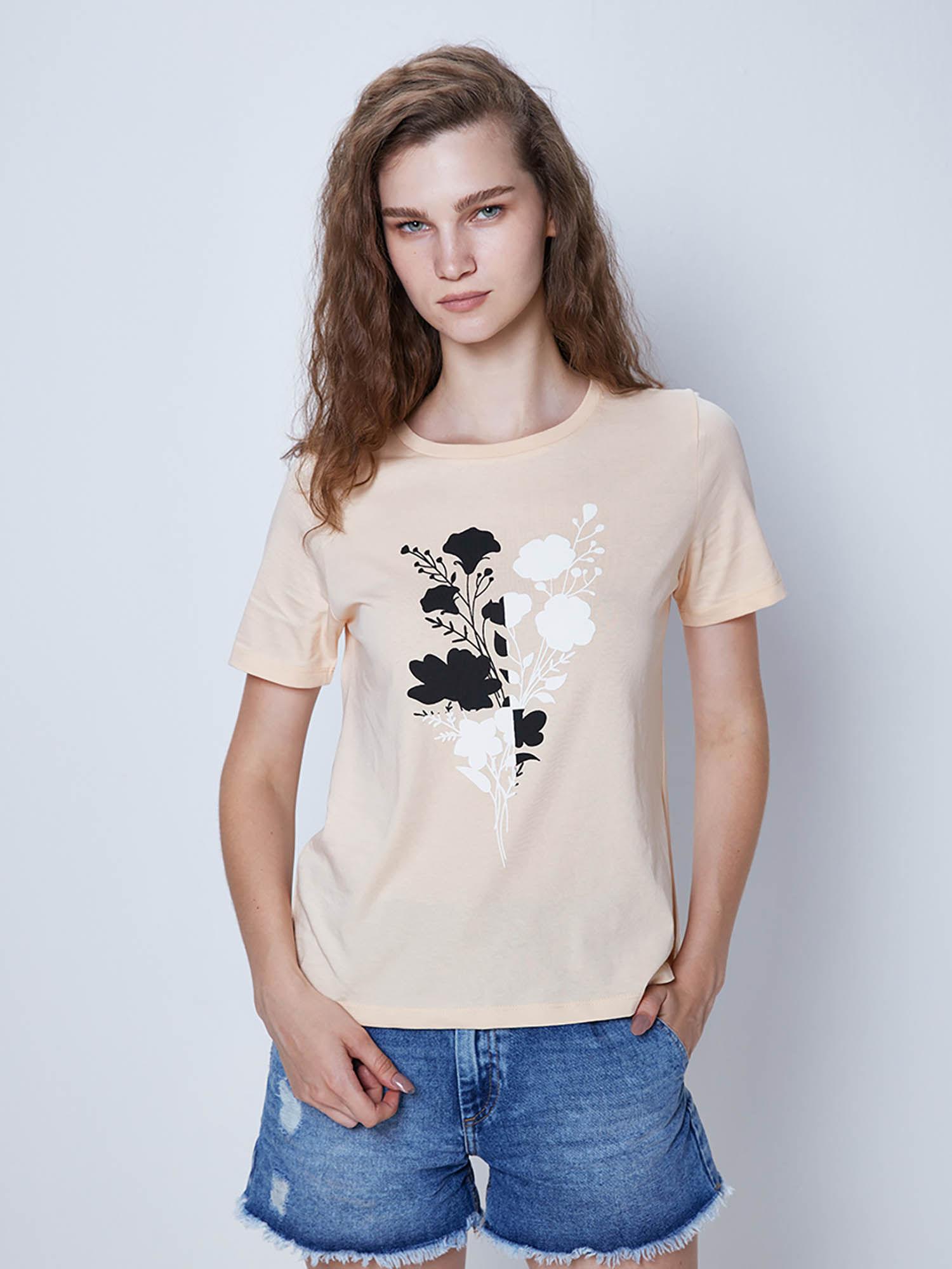 peach printed regular t-shirt