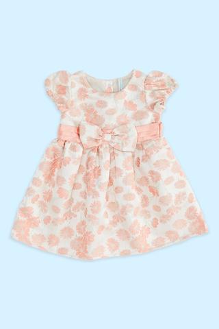 peach printed round neck party knee length short sleeves baby regular fit dress