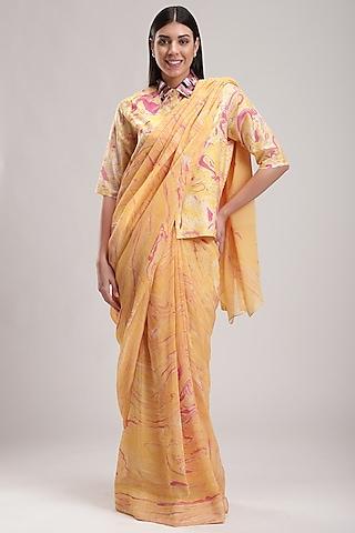 peach printed saree